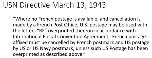 Note de service poste Navale US utilisation timbres US par les Français