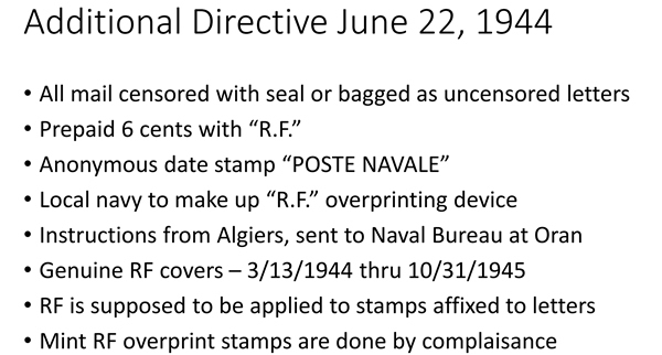 note de service Poste navale US sur l'utilisation des timbres surchargés RF