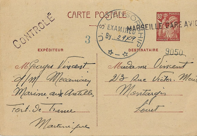CP Iris utilisée en martinique 1941