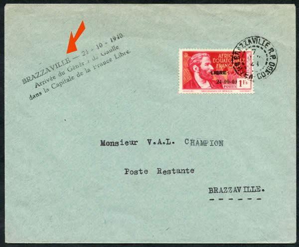 timbre surchargé apposé sur lettre avec griffe commémorative