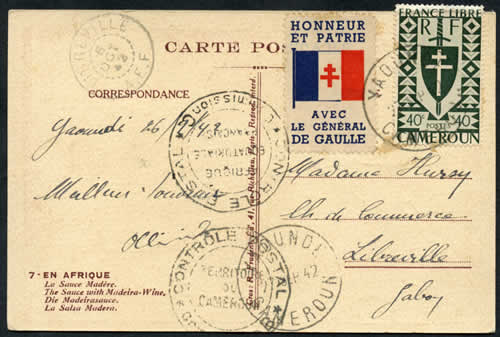 Vignette de Gaulle sur carte postale