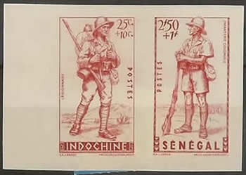 Timbres défnse de l'Empire Indochine et Sénégal côte-à-côte