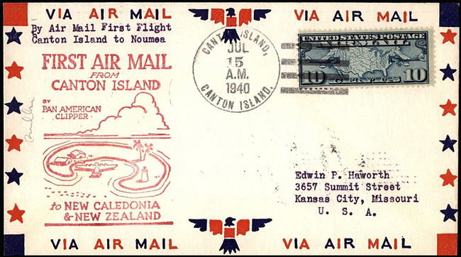 1er vol Ile de Canton Nouméa juillet 1940