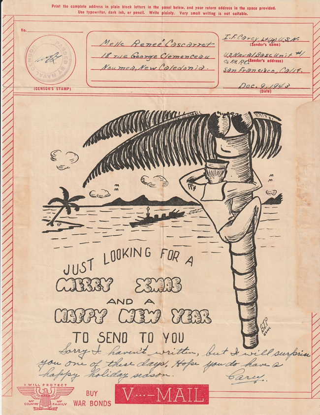 V-Mail expédié des  USA  pour Nouméa