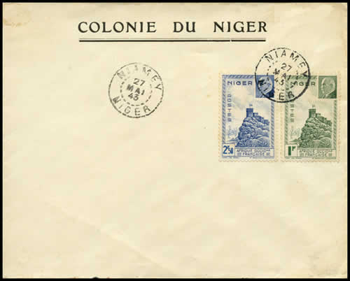 Enveloppe philatélique avec les timbres Pétain du Niger