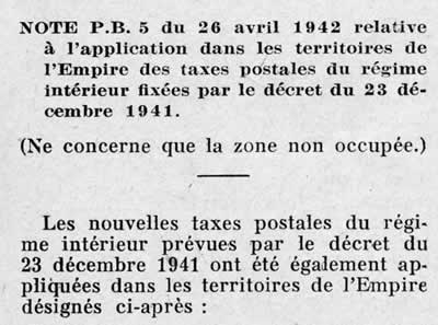 Application du tarif de 1942