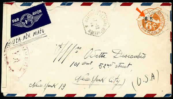 Entier postal US avec griffe RF de Casablanca