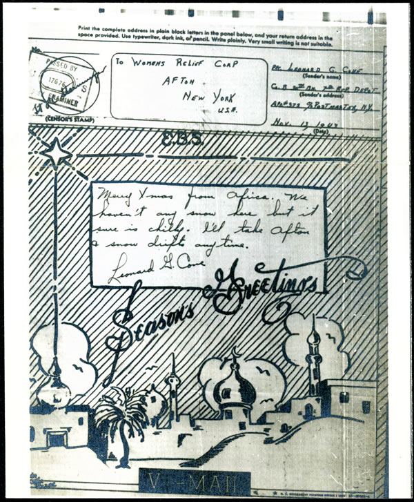 V-Mail d'un soldat de l'APO 372 de Bizerte nov 1943