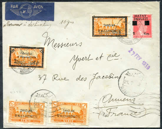 Divers timbres sur lettre 1939