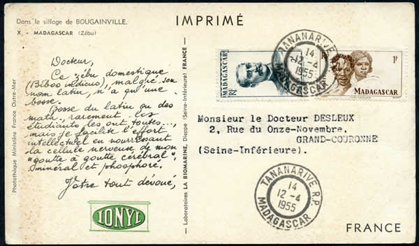 Publicité Ionyl Madagascar 1955