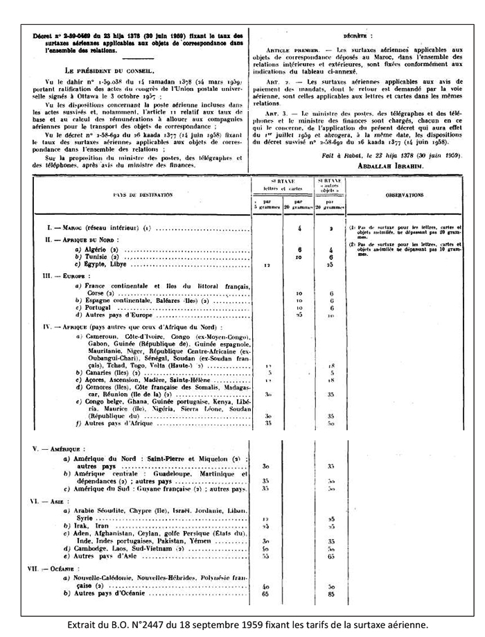 surtaxes aériennes au départ du Maroc septembre 1959