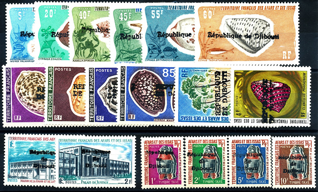 Série complète des surcharges locales de Djibouti 1977