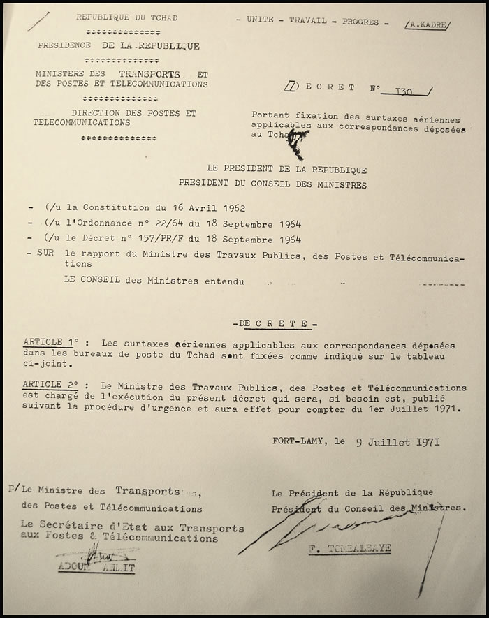Surtaxes aériennes au départ du Tchad  1er juillet 1971
