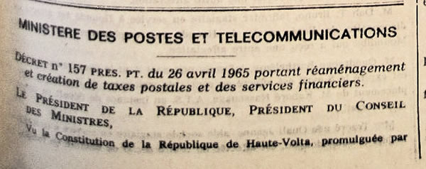 surtaxes postales aériennes au départ de la Haute-Volta 1965