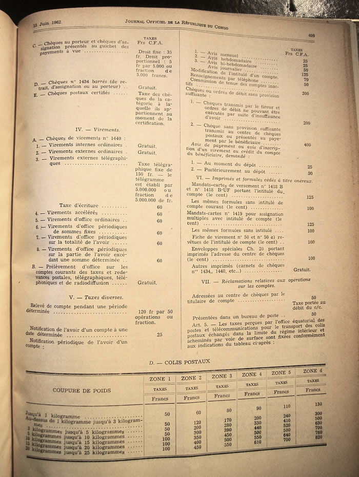 tarif postal du Congo aout 1959 (2)