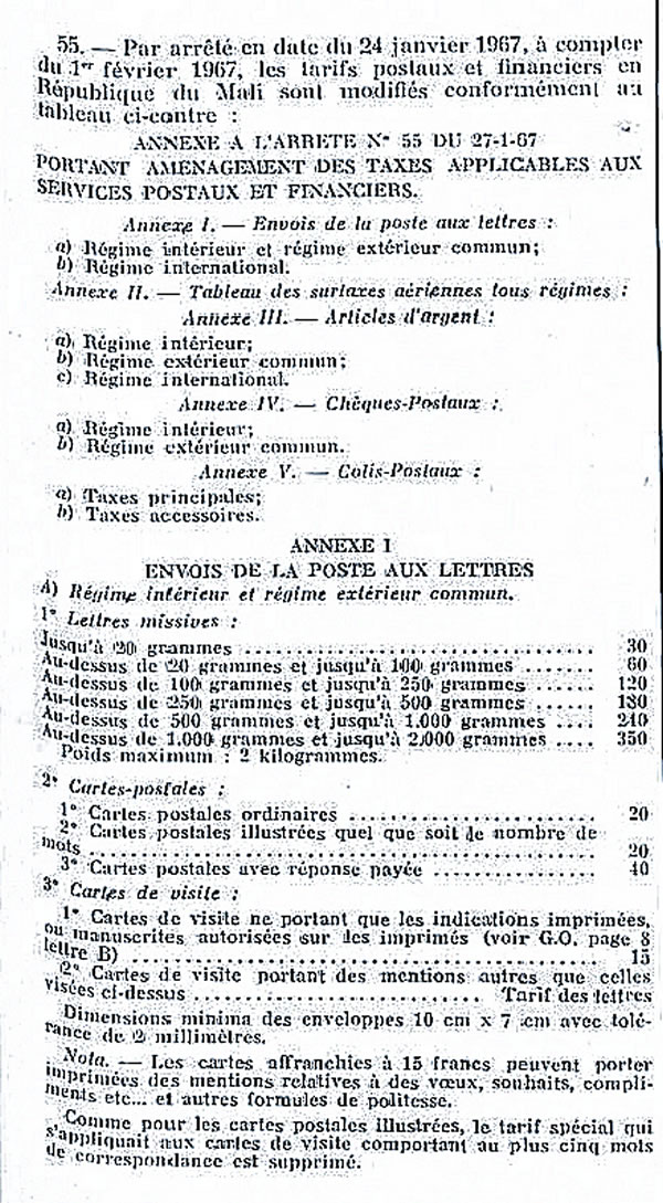 tarif mali février 1967