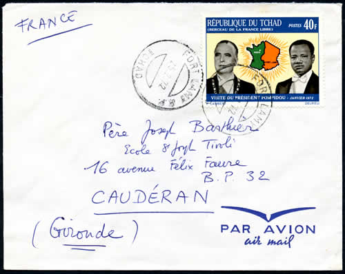 Voyage Pompidou au Tchad sur lettre