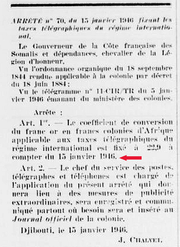 Taux de conversion des francs-or 15 janvier 1946