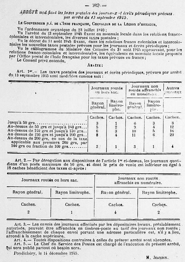 Inde tarifs postaux pour journaux et périodiques 14 décemnre 1945