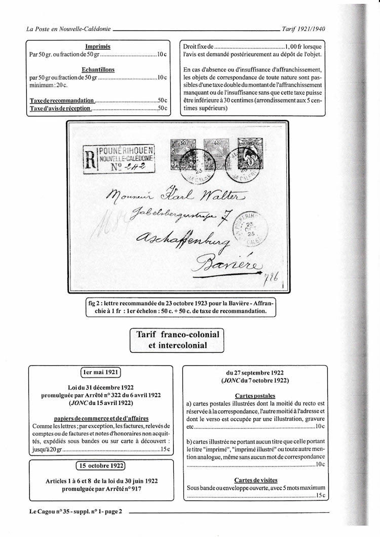 Tarifs postaux Nouvelle-Calédonie 1921-1940 page 2a