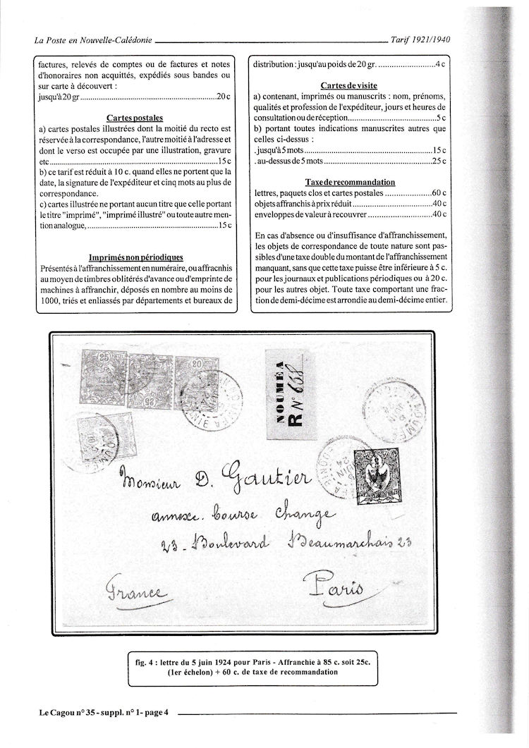 Tarifs postaux Nouvelle-Calédonie 1921-1940 page 4a
