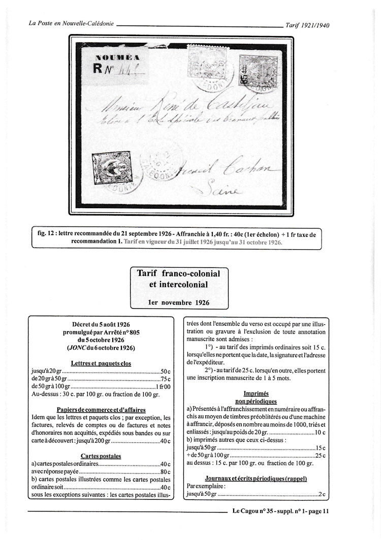 Tarifs postaux Nouvelle-Calédonie 1921-1940 page 11a