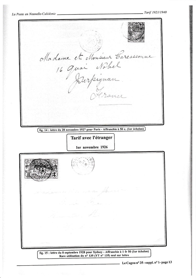 Tarifs postaux Nouvelle-Calédonie 1921-1940 page 13a