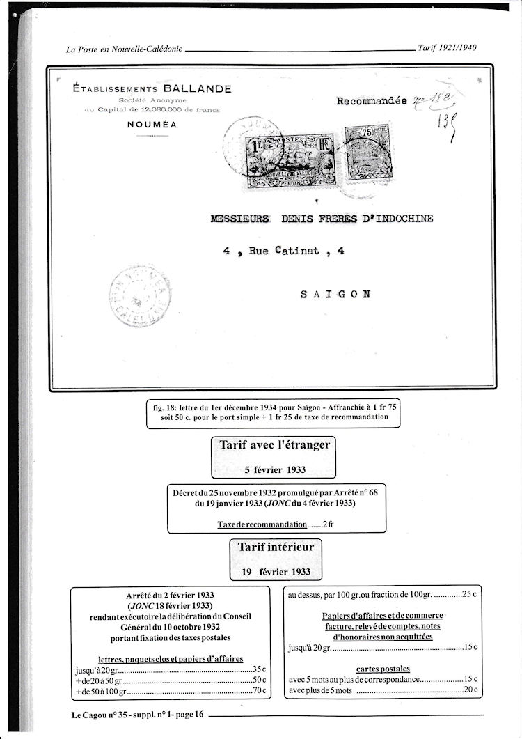 Tarifs postaux Nouvelle-Calédonie 1921-1940 page 16a