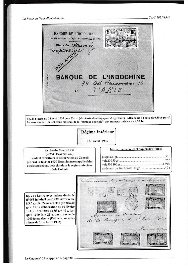 Tarifs postaux Nouvelle-Calédonie 1921-1940 page 20a