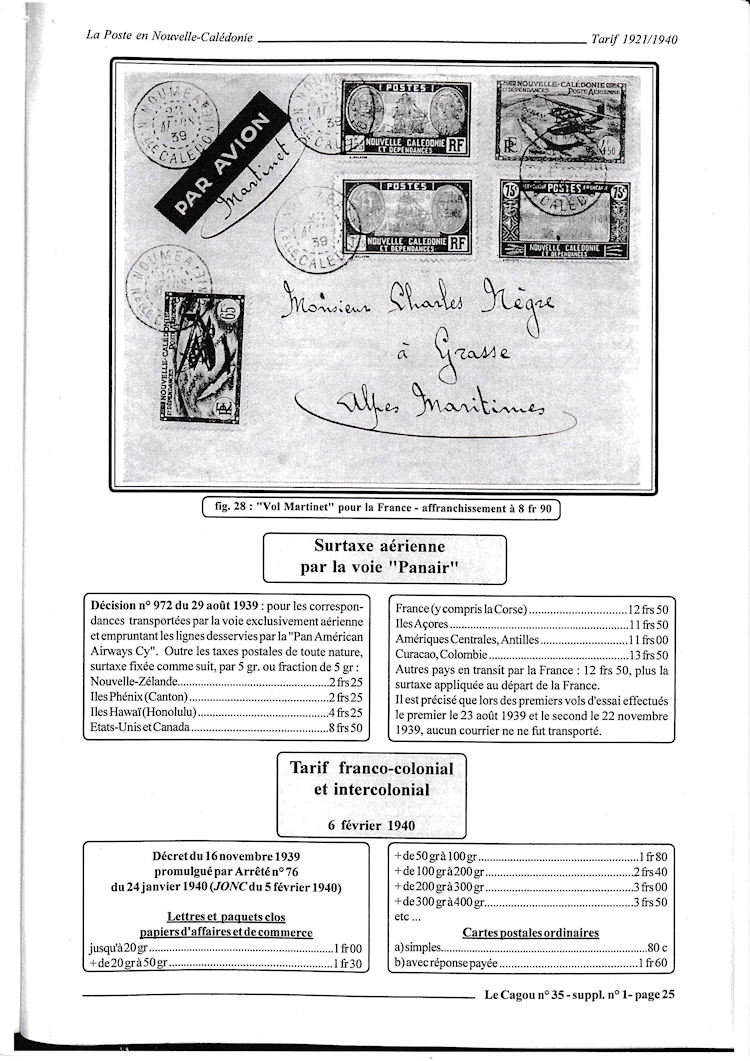 Tarifs postaux Nouvelle-Calédonie 1921-1940 page 25a