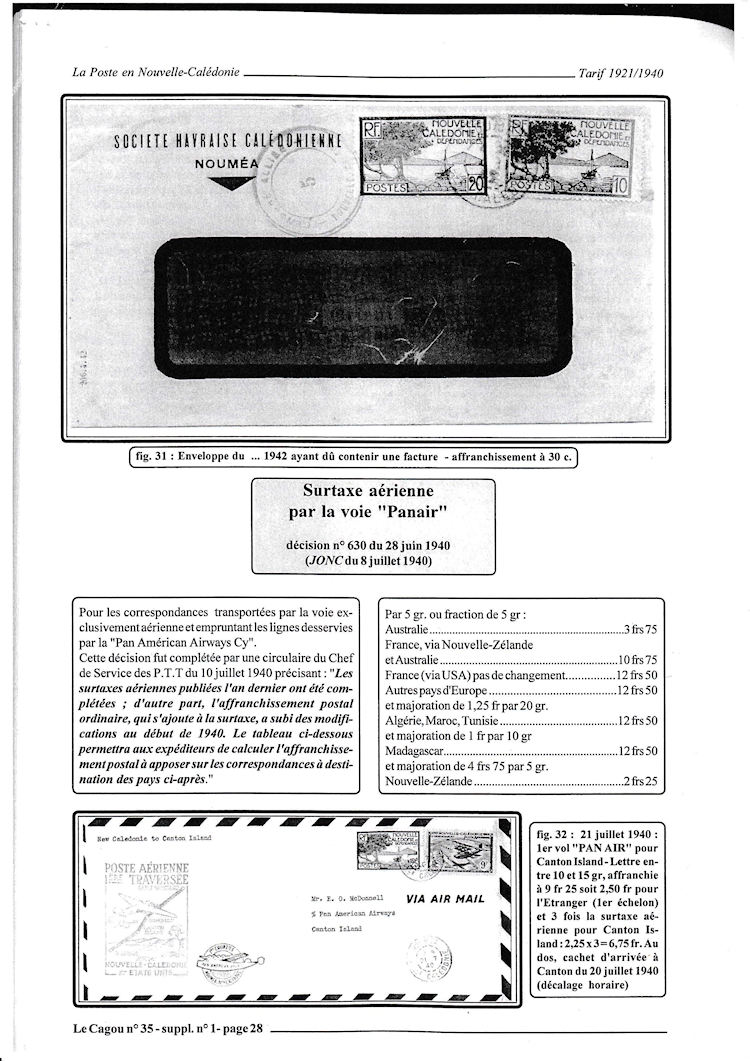 Tarifs postaux Nouvelle-Calédonie 1921-1940 page 28a