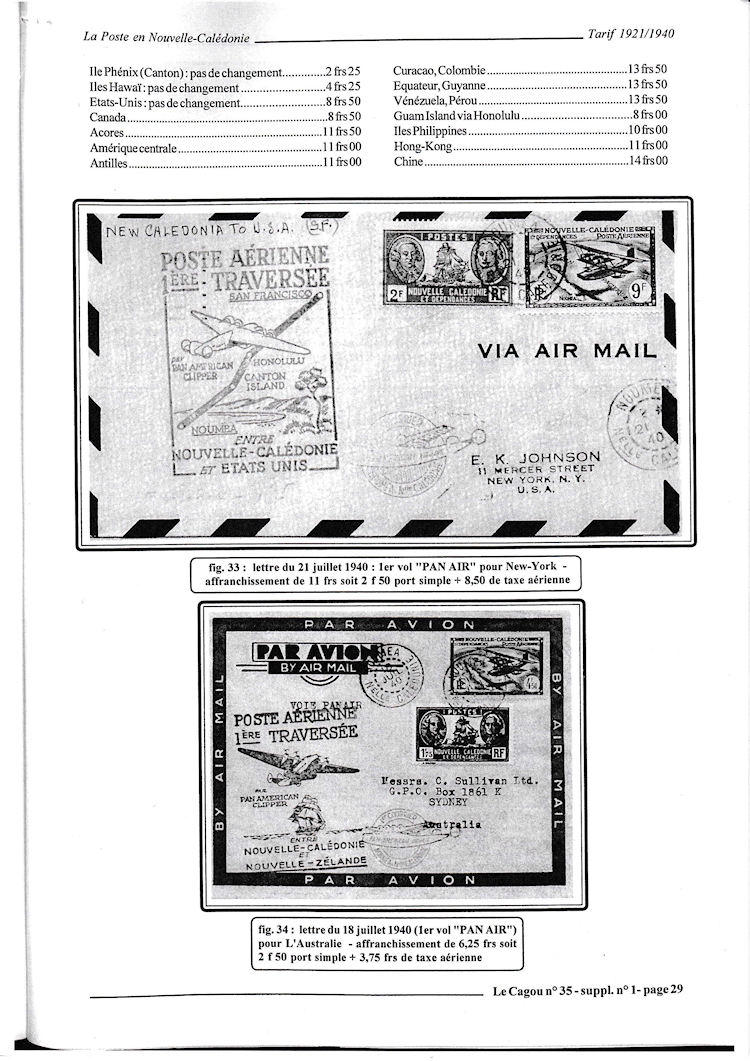 Tarifs postaux Nouvelle-Calédonie 1921-1940 page 29a