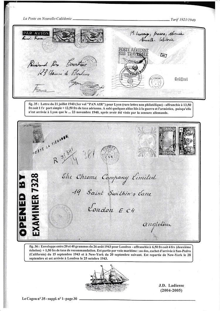 Tarifs postaux Nouvelle-Calédonie 1921-1940 page 30a