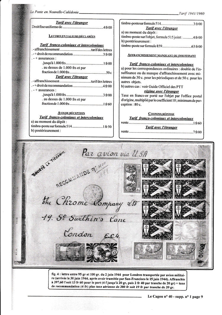 Tarifs postaux de Nouvelle Caledonie 1941 -1960 page 9a