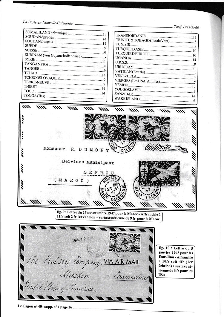 Tarifs postaux de Nouvelle- Caledonie 1941 -1960 page 16a