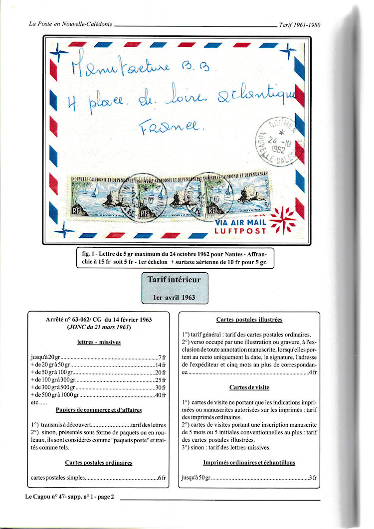 Tarifs postaux Nouvelle-Caledonie 1961 - 1980 page 2c