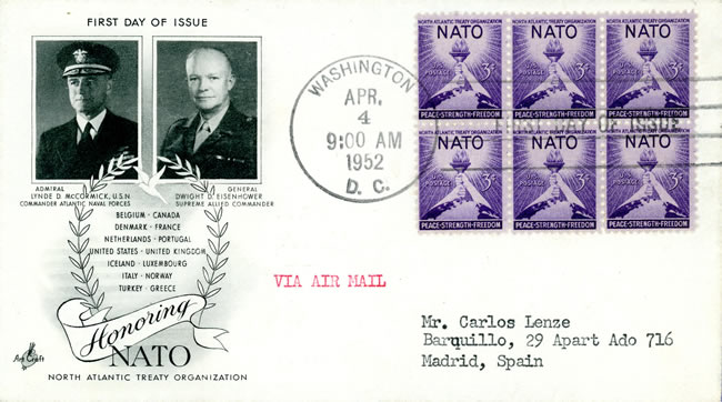 FDC timbre USA OTAN 1952