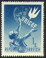 Timbre d'Autriche consacré à l'UNICEF