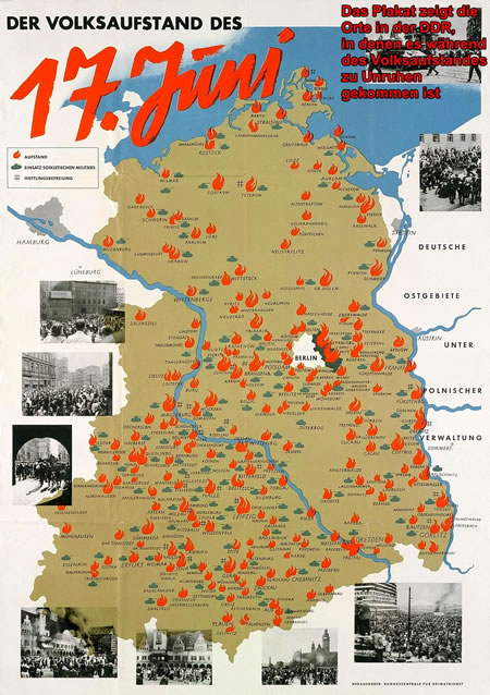 Carte des émeutes ouvrières en RDA
