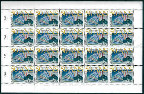 feuille du timbre 50 ans du Journal Officiel des Communautés Européennes