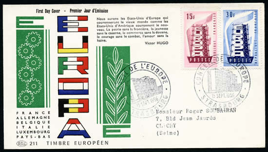 FDC Europa 1956 Strasbourg