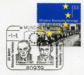 Traité de Rome : oblitération Adenauer Schuman