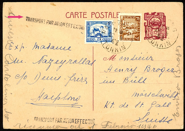 Entier Postal Baie d'Along pour la Suisse septembre 1942