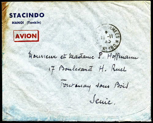 Lettre Hanoi France via Calcutta