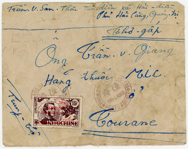 Lettre poste rurale de Hailang affranchie avec le 30xu sur 15c Garnier