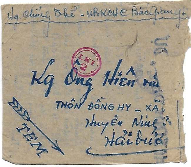 Lettre vietminh de la LK1 affranchie à 50cts