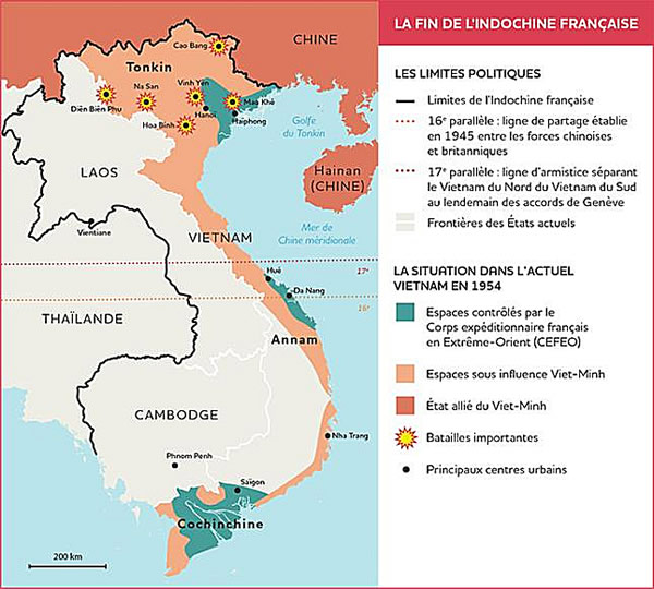 carte situation militaire en Indochine ébut 1954