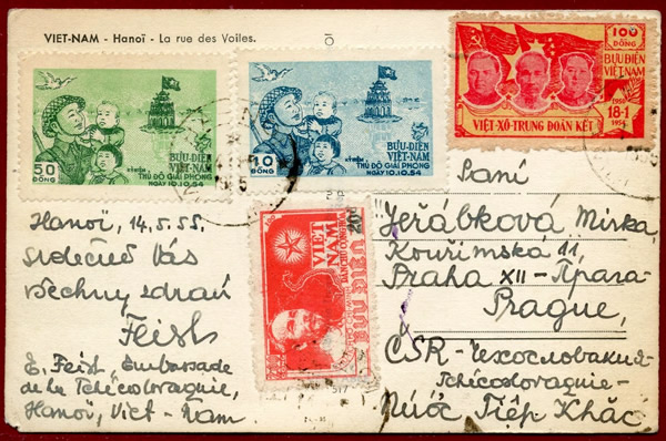 HCM surchargé 20d sur carte posttale de 1955