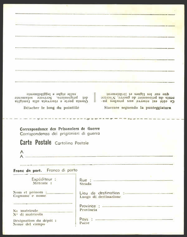 carte double pour prisonniers italiens