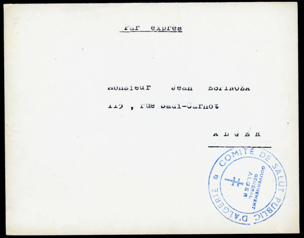 lettre du Comité de Salut Publique d'Alger transportée par estafette